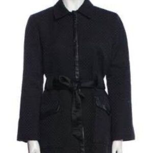 Alice + Olivia | Leather Trim Belted Trench Coat | Black | M/6